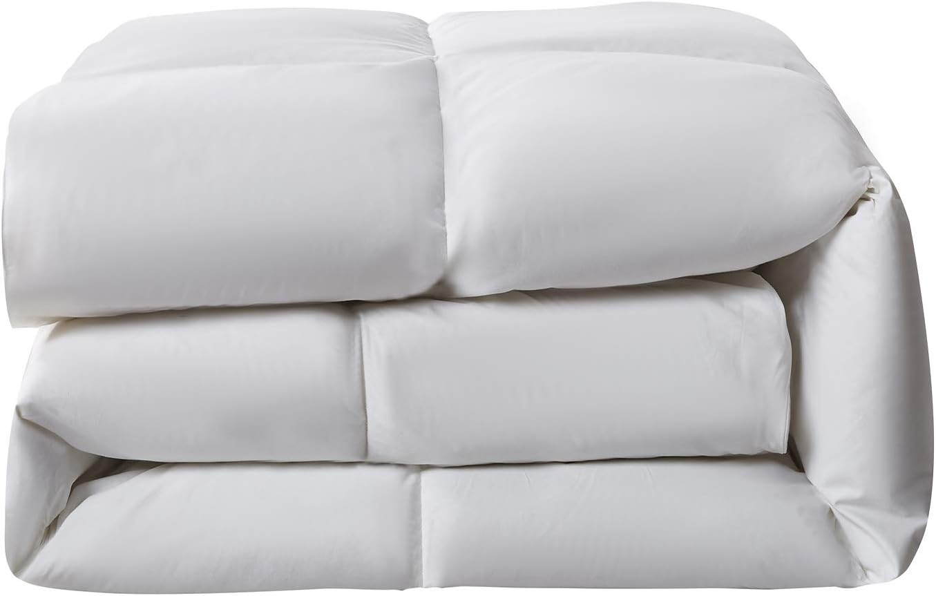 Serta Goose Feather Down Fiber Cotton Comforter Queen Size - 100% Cotton Duvet Insert - Hotel Luxury Hypoallergenic Bedding Comforter All Season Medium Warmth 90 x 90 Inch White
