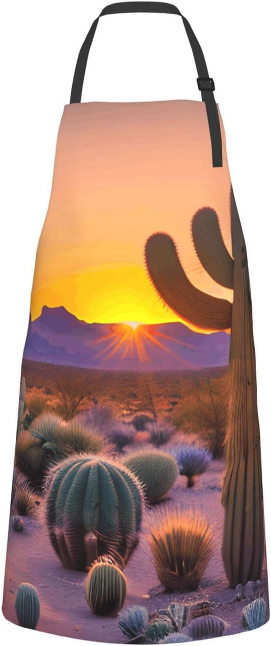YANYU Cactus Desert Sunsets Print 28x33 In Kitchen Apron Stylish Chef Apron with Pockets for Cooking Baking Painting