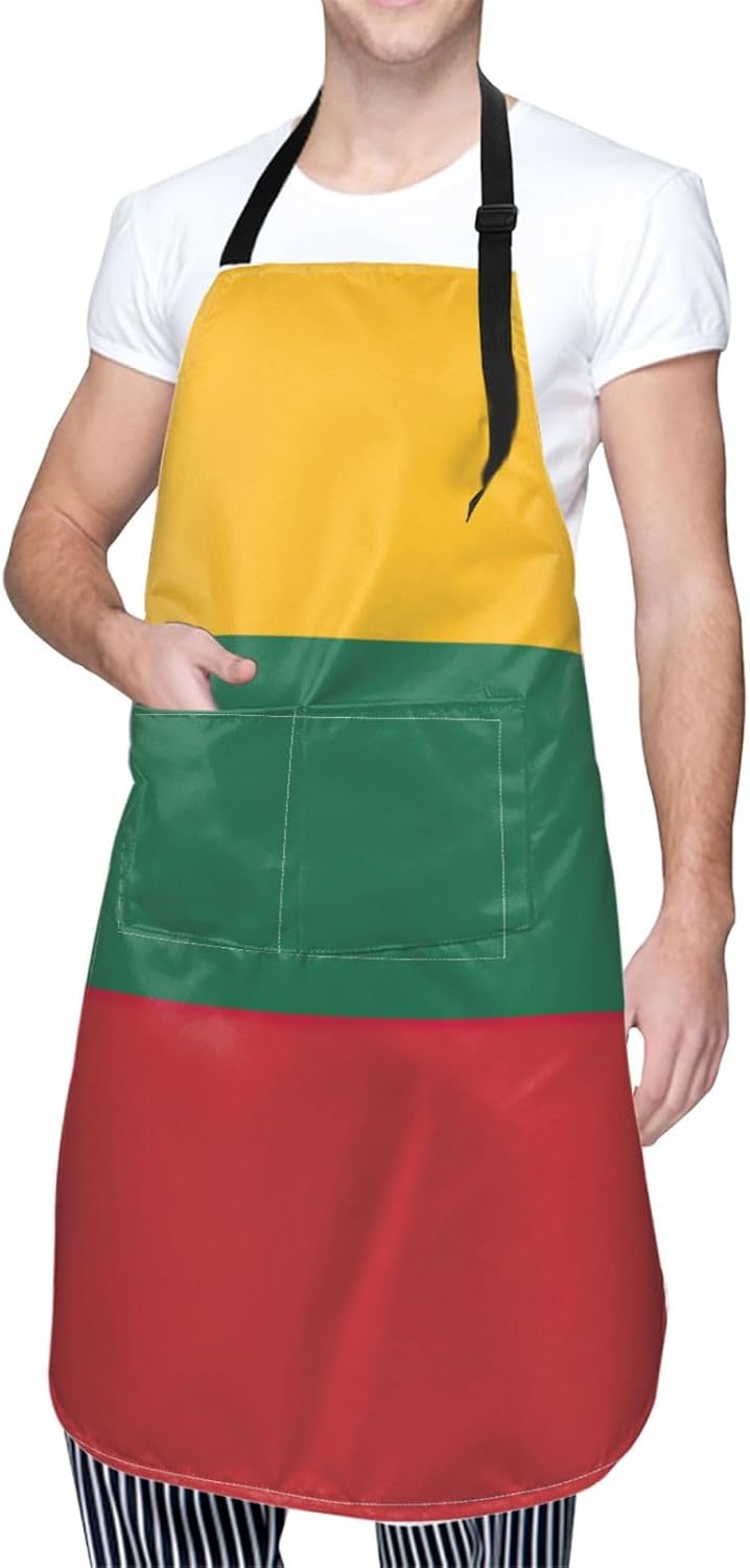Flag of Lithuania Print Laundry apron 28x33 In Waterproof Kitchen Apron with Pockets for Cooking Baking