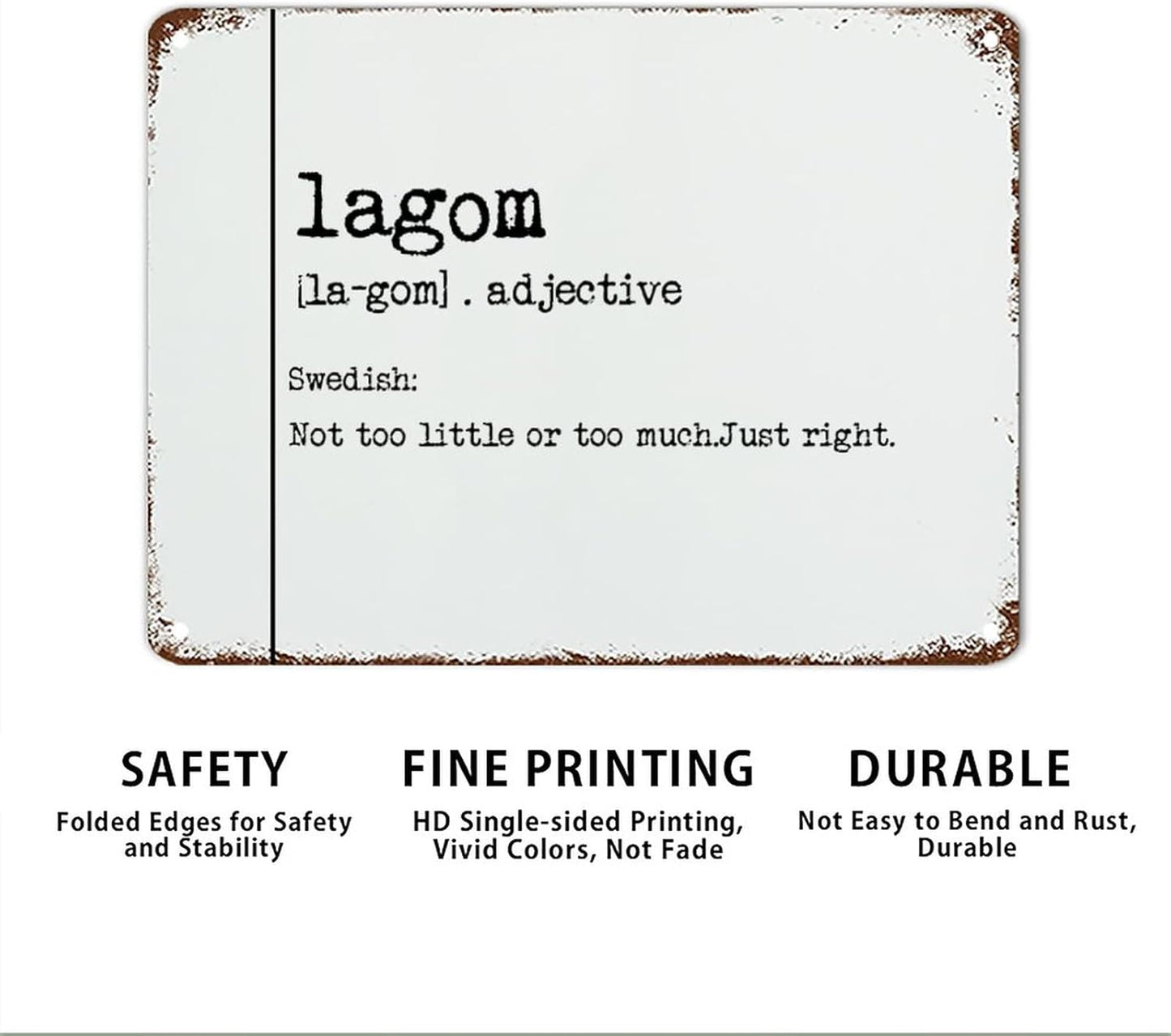 Lagom Definition Metal Sign Lagom Definition Typography Aluminum Metal Sign Vintage Metal Wall Sign Rustic Wall Art for Home Man Cave Door Porch Garden Party 12x16 inch