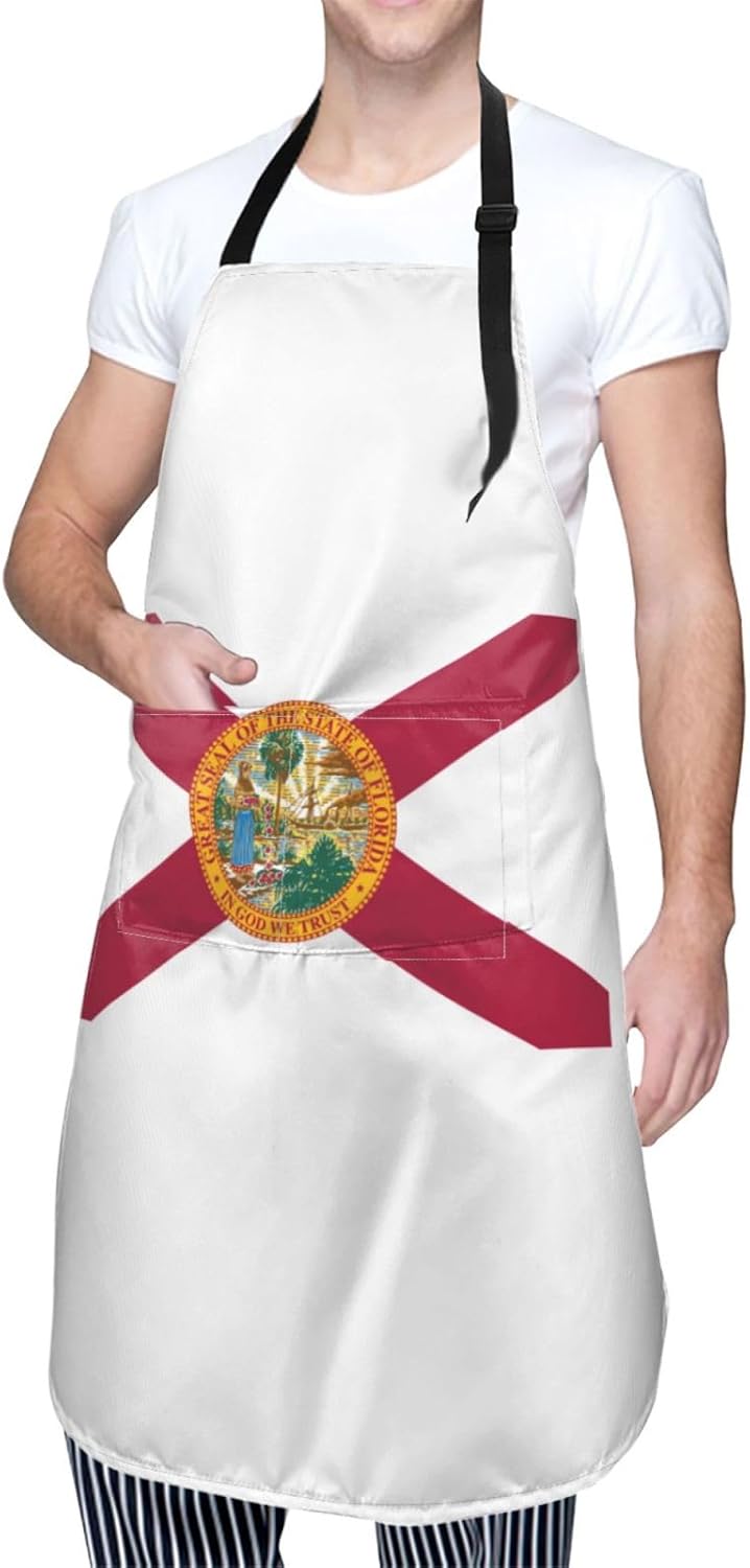Flag of Florida Print Laundry apron 28x33 In Waterproof Kitchen Apron with Pockets for Cooking Baking