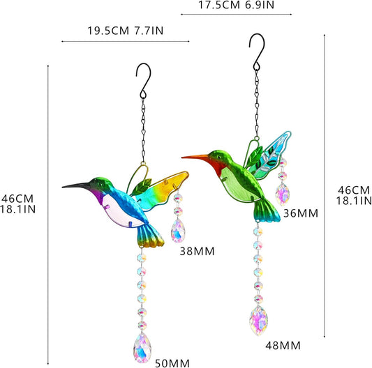 YU FENG 2PCS 18.1" Hummingbird Suncatchers,Stained Glass Window Hangin