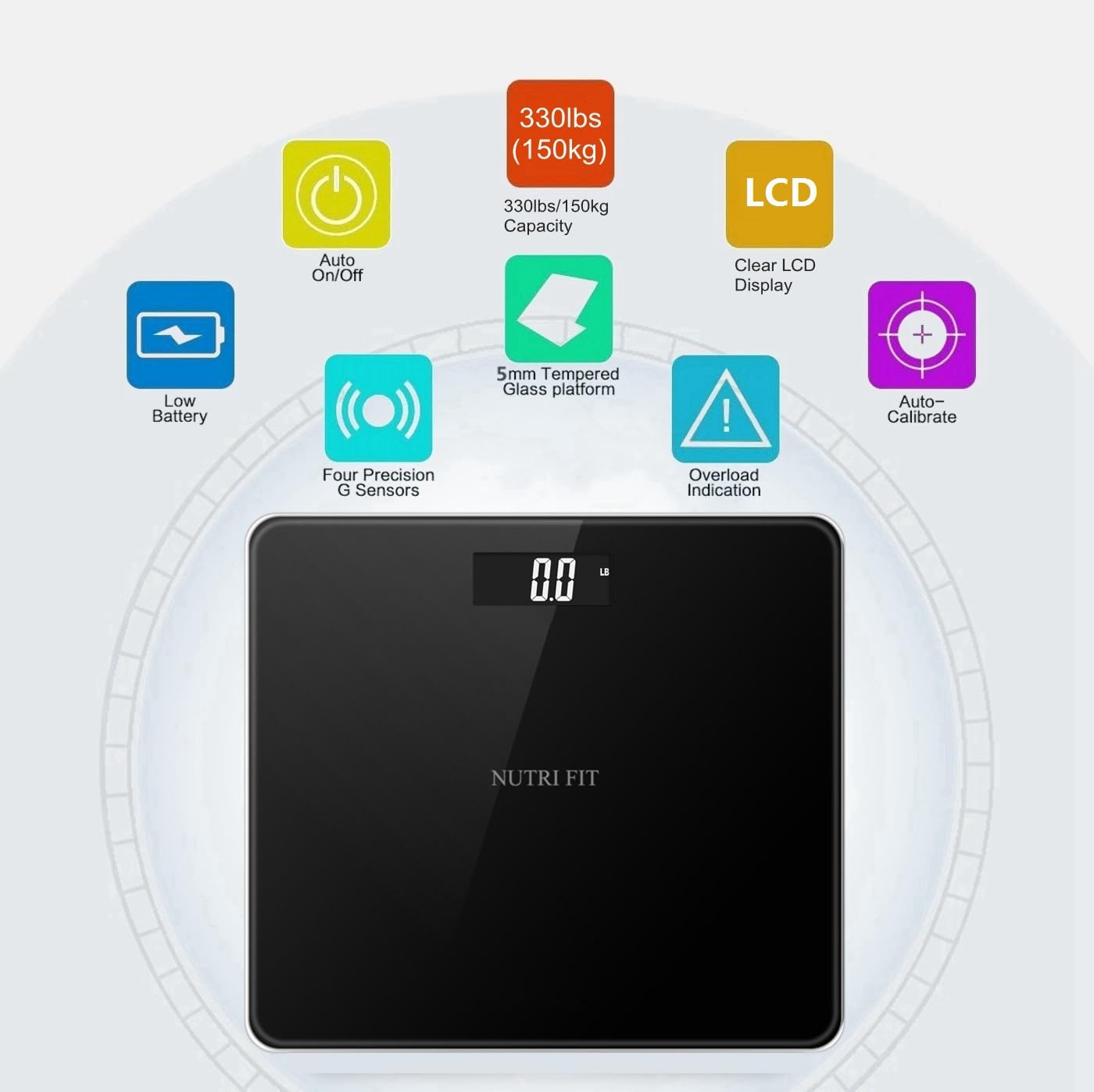 NUTRI FIT Digital Bathroom Scale for Body Weight, Bath Scale for Accurate Weight Watching with Large LCD Display, Most Accurate for The Elderly Safe Home Use, 330 lbs