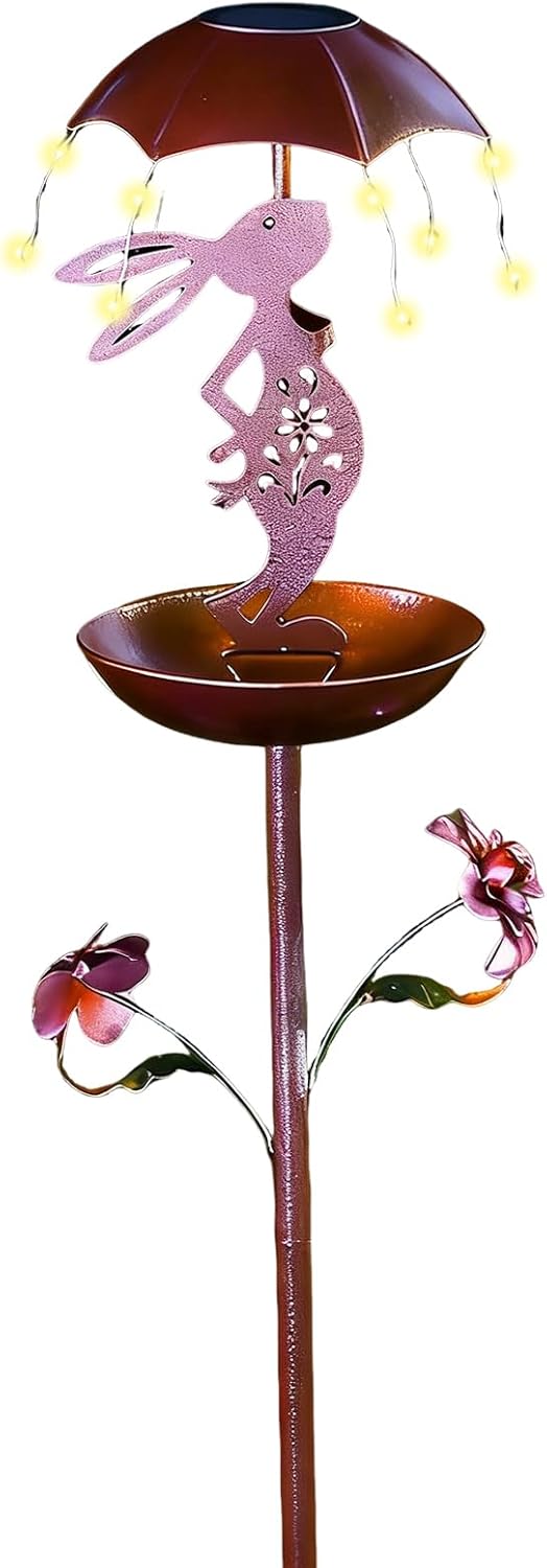 Outdoor Bird Feeder Solar, Rabbit Shape Birdfeeder Stakes, Lighted Yard Decoration with Durable Materials, Bunny Garden Accessory with Compact Design, Heat Resistant Metal Grid, Macaws Parrot