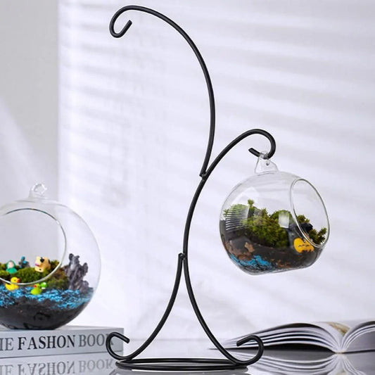 Plant Stand, 2 Pcs Ornament Display Stand, Plant Stand Indoor, Iron Hanging Stand Rack Table Lantern Candle Glass Globe Ornament Holder Candlestick