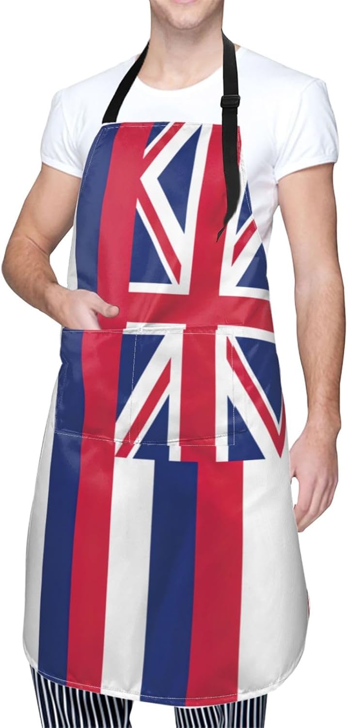Hawaii Flag Print Laundry apron 28x33 In Waterproof Kitchen Apron with Pockets for Cooking Baking