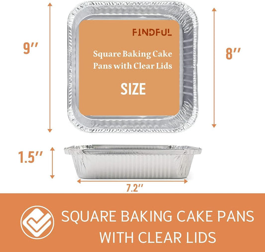 (35 Pack) 8x8 Aluminum Pans with Clear Plastic Lids - Square Baking Cake Pans - Foil Pans with Lids - Disposable Food Containers Great for Cooking, Heating, Storing, Prepping Food