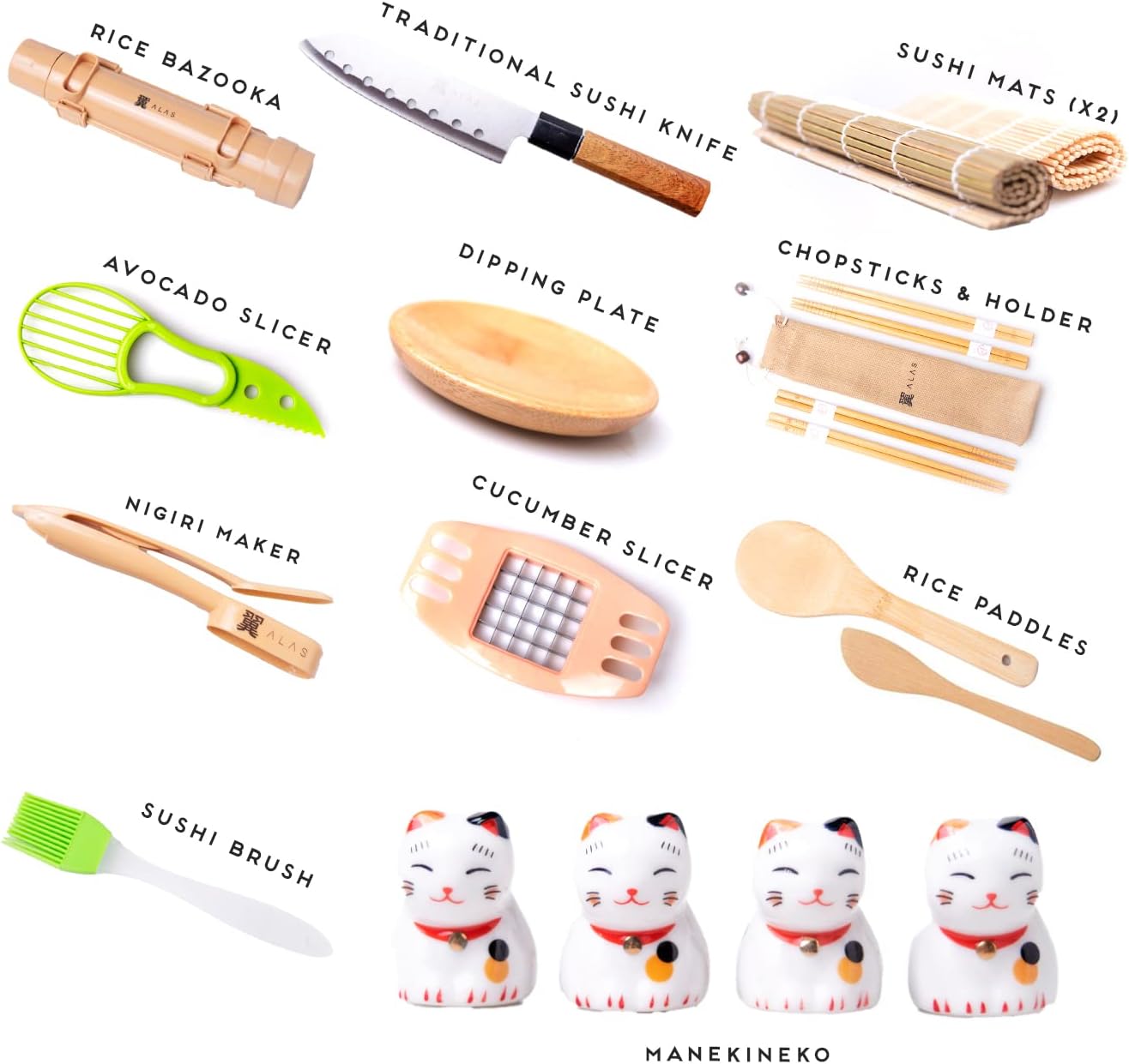Alas Complete 20 Piece Sushi Making Set - Kit for Beginners & Pros wit
