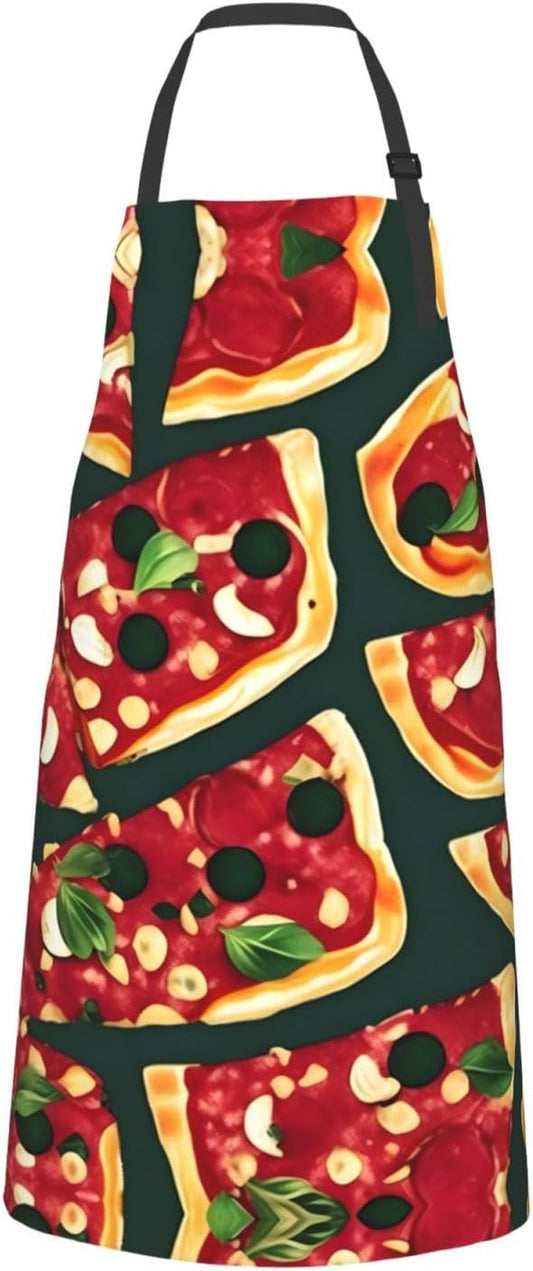 Pizza Pattern print Waterproof chef's apron with pocket apron for kitchen cooking baking barbecue and gardening