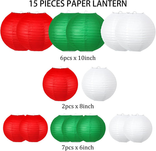Christmas Party Decorations, Red White Green Hanging Paper for Xmas Party New Year's Eve Christmas Theme Birthday Italian Party Decor Yard Garden,15pcs