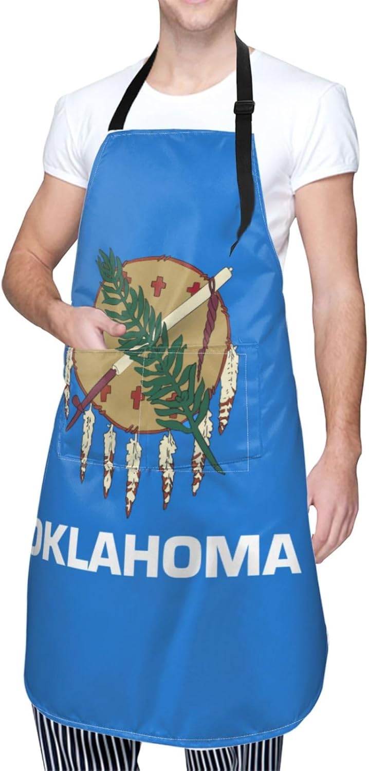 YANYU Oklahoma State Flag Print 28x33 In Kitchen Apron Stylish Chef Apron with Pockets for Cooking Baking Painting