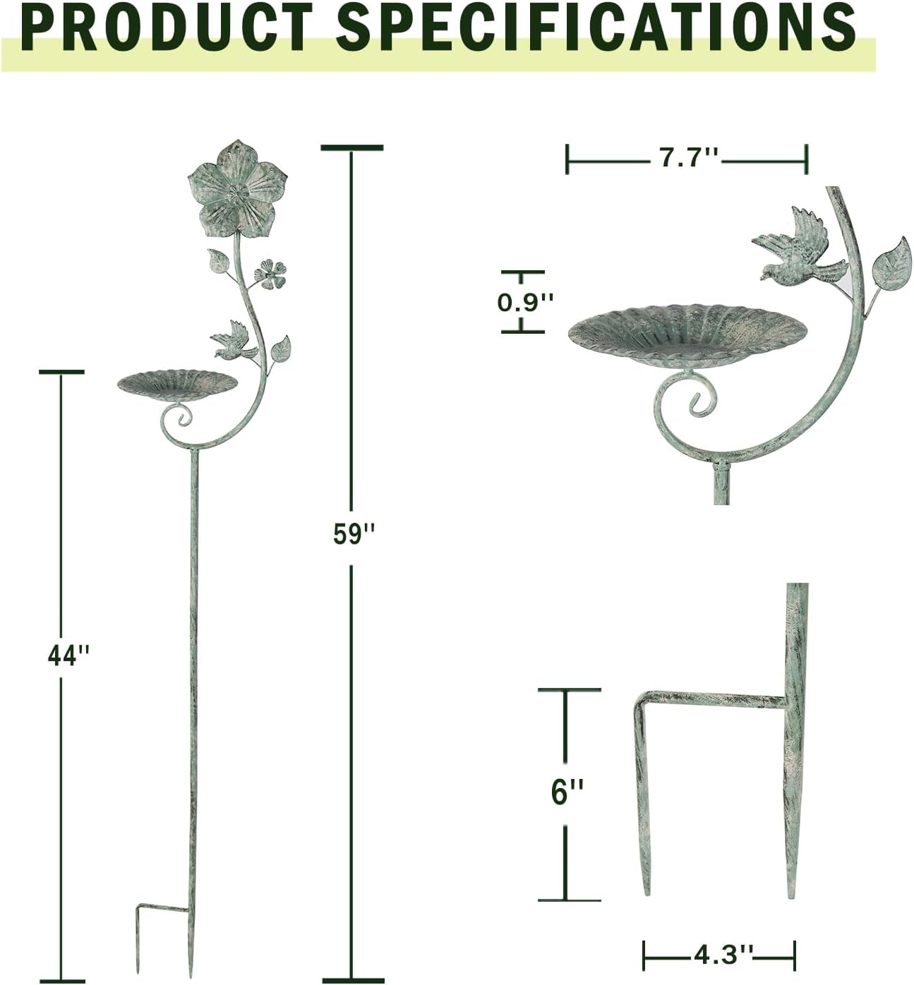 59" H Metal Bird Feeder with Stake,Vintage Freestanding Bird Feeder Tray,Bird Baths for Outdoors,Yard Lawn Decorative Garden Stakes