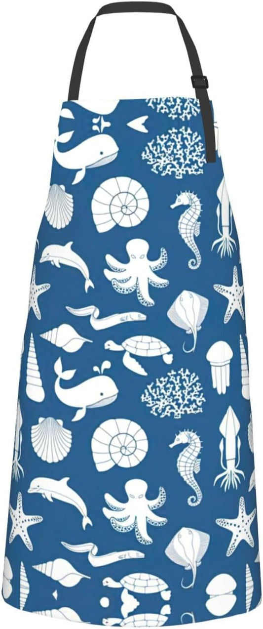 Underwater Marine Life Print Laundry apron 28x33 In Waterproof Kitchen