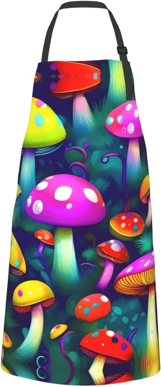 Bright Mushrooms Art print Waterproof apron with pocket adjustable cooking apron for adult kitchen bibs to bake