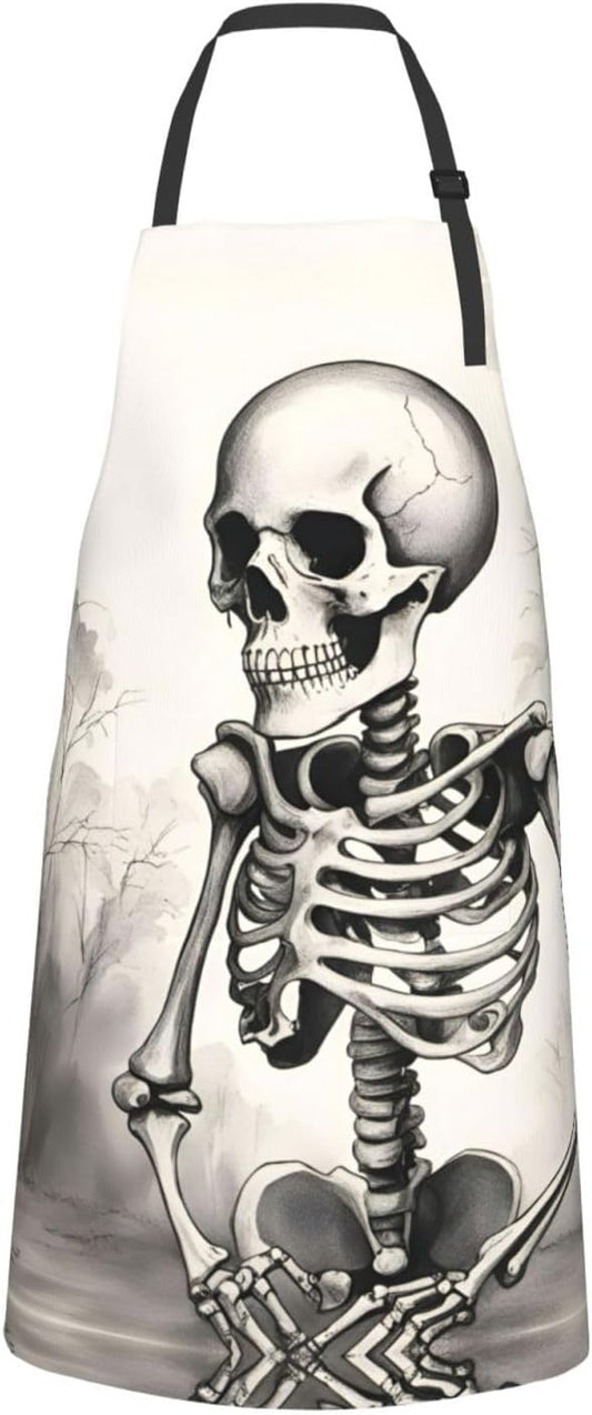 Interesting Skeleton print Waterproof chef's apron with pocket apron for kitchen cooking baking barbecue and gardening