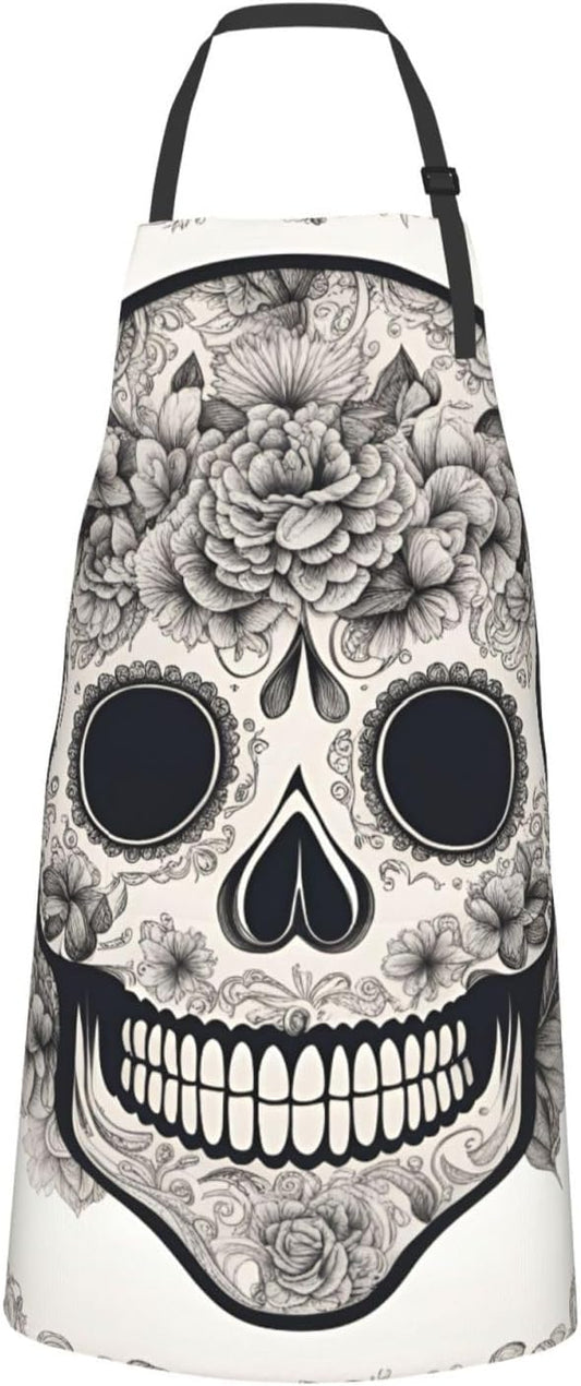 YANYU Mexican Skull Print 28x33 In Kitchen Apron Stylish Chef Apron wi