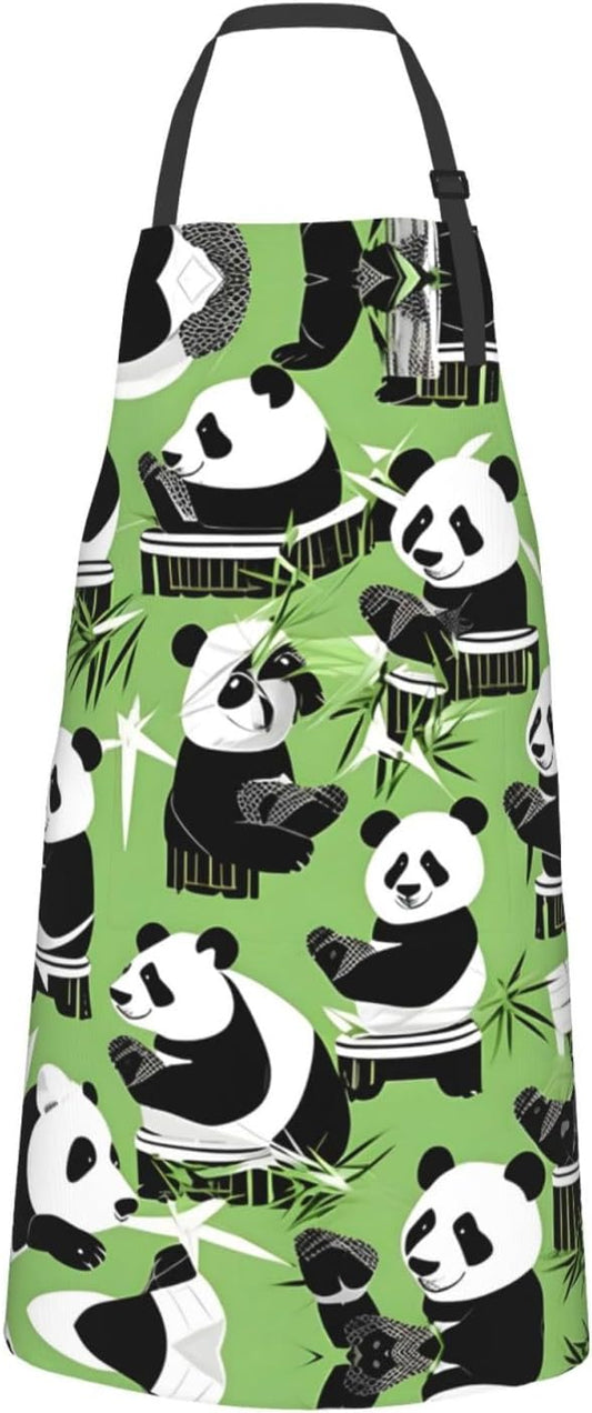 Panda bamboo print Waterproof chef's apron with pocket apron for kitchen cooking baking barbecue and gardening