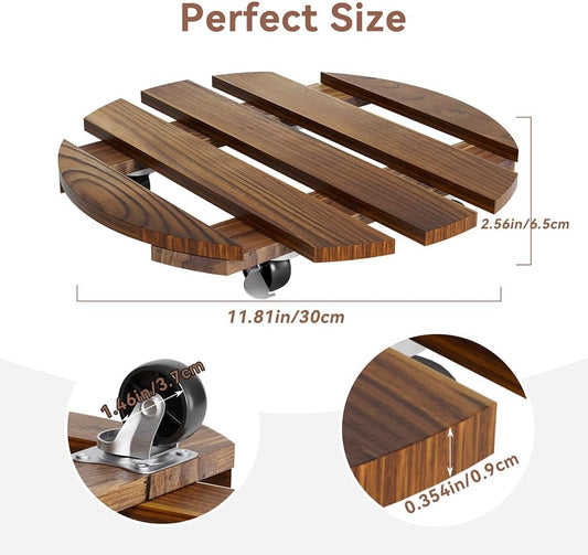 2 Pack Plant Stand Indoor and Outdoor, 12IN Premium Wooden Plant Caddy