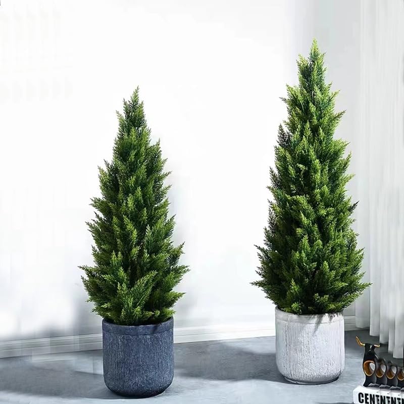 4ft Artificial Cedar Tree 2 Pack with Planter Pots - Indoor Outdoor Fa