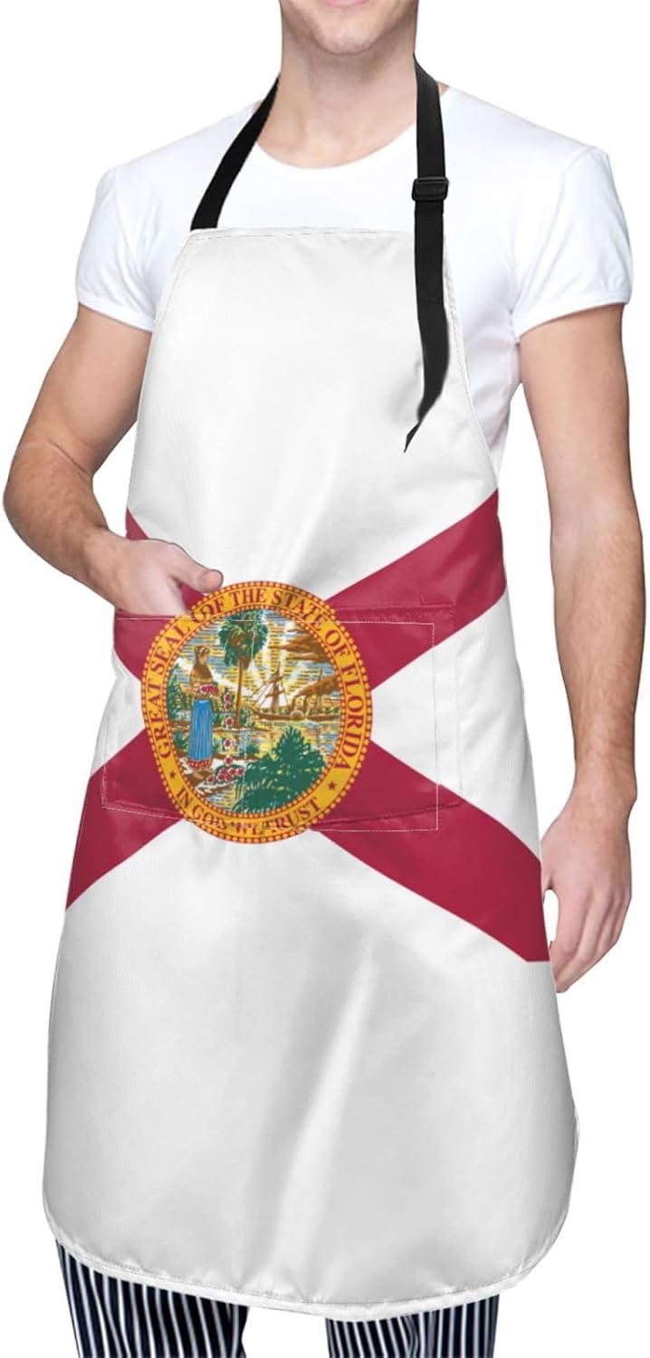 Flag of Florida print Waterproof chef's apron with pocket apron for kitchen cooking baking barbecue and gardening