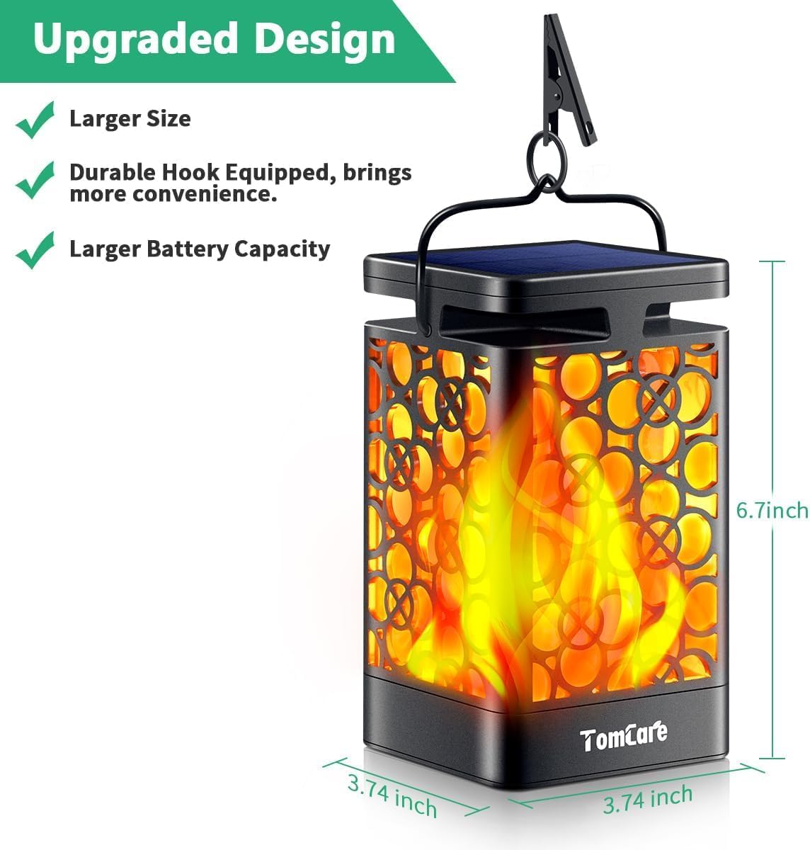 TomCare Solar Lanterns Outdoor Upgraded Flickering Flame Waterproof Ha
