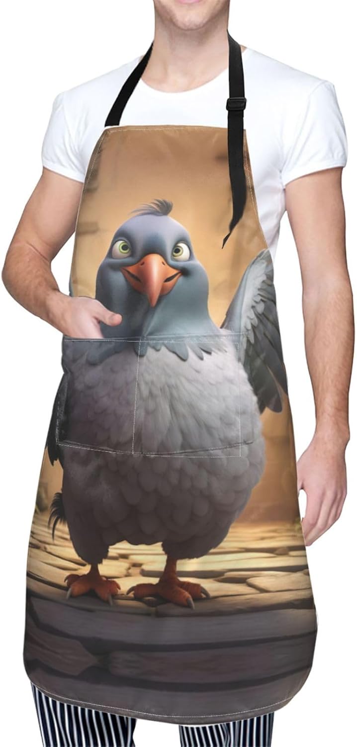 cartoon pigeon 1 print Waterproof chef's apron with pocket apron for k