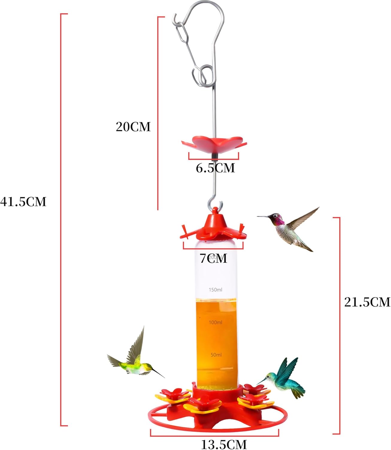 13 oz Outdoor Hanging Bird Feeder with 5 Flower-Shaped Ports & Perch - Anti Ant & Squirrel Guard for Hummingbirds, Butterflies & Birds, Garden Decorative Hanging Bird Feeder (2)