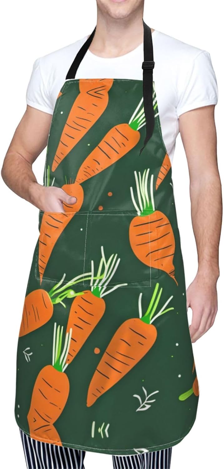 Happy carrot print Waterproof chef's apron with pocket apron for kitchen cooking baking barbecue and gardening