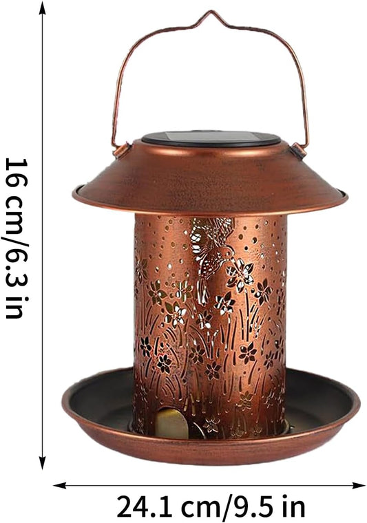 Solar Bird Feeder Lantern, Waterproof Metal Outdoor Feeder, Hollow Wil