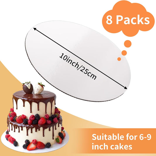 8 Pcs Cake Boards, White Cake Boards 10 inch Round, Food-Graded Cardboard Cake Rounds Cake Base, Waterproof and Oil-Proof for Cake DIY, Dessert and Crafts Display(White)