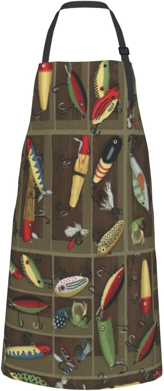 Fishing Lure Style print Waterproof apron with pocket adjustable cooking apron for adult kitchen bibs to bake