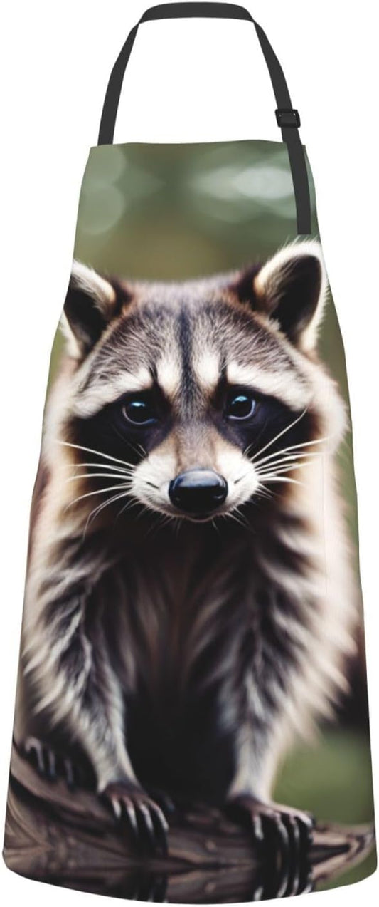 cute raccoon print Waterproof chef's apron with pocket apron for kitchen cooking baking barbecue and gardening