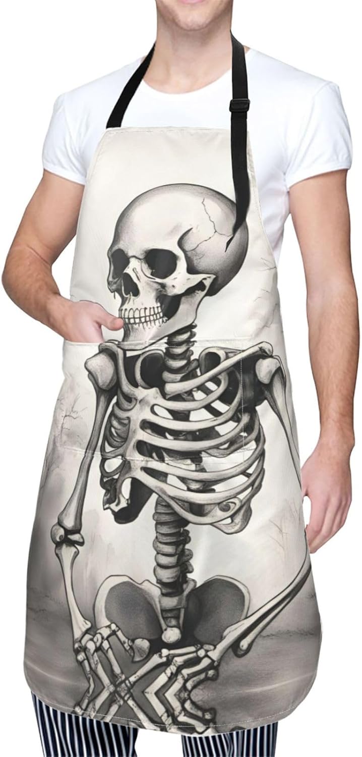 Interesting Skeleton print Waterproof chef's apron with pocket apron for kitchen cooking baking barbecue and gardening