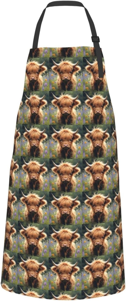 YANYU Cute Cow Print 28x33 In Kitchen Apron Stylish Chef Apron with Pockets for Cooking Baking Painting