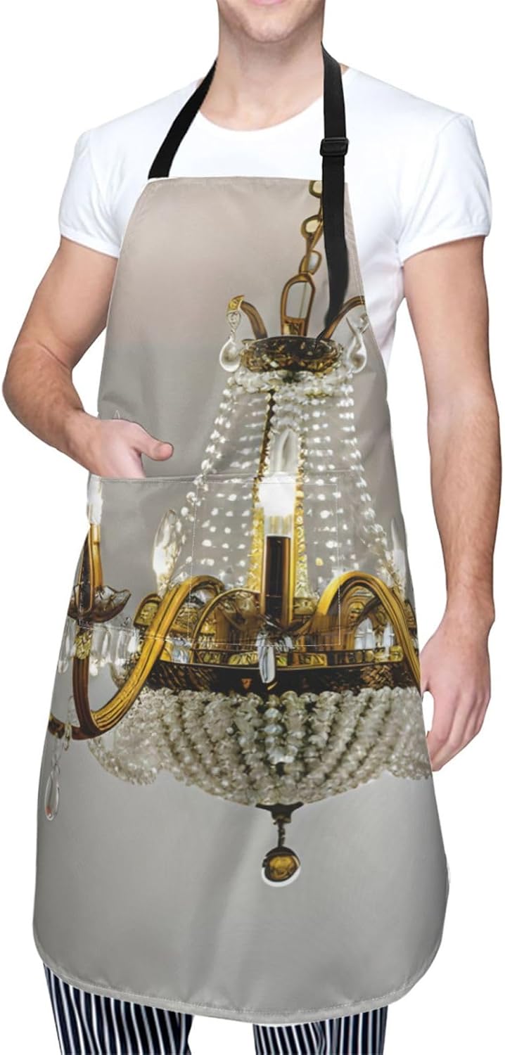 Ball Room Chandelier print Waterproof chef's apron with pocket apron for kitchen cooking baking barbecue and gardening
