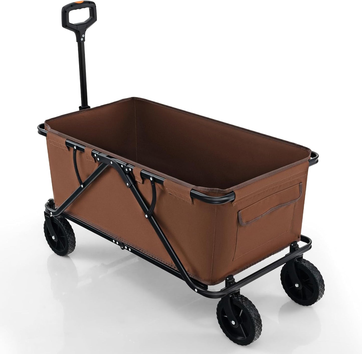 GYMAX Collapsible Wagon Cart Heavy Duty, Beach Wagon with Adjustable Handlebar, Bottle Holders & All-Terrain Wheels, Utility Wagon Foldable for Camping, Shopping, Garden, Sports (Brown)