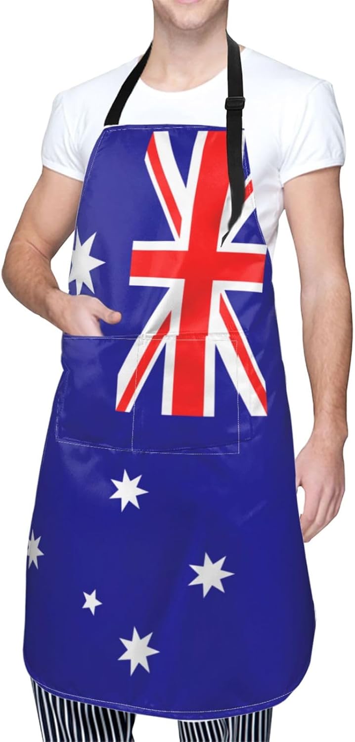 Australian flag print Waterproof chef's apron with pocket apron for kitchen cooking baking barbecue and gardening