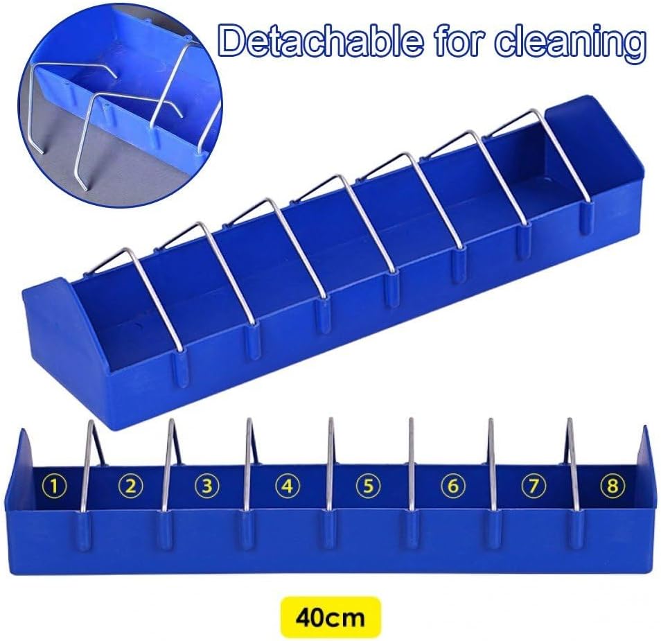 Bird Water Feeder Poultry Feeder 8 Spaces Blue Plastic Stackable Modern Style 10 Pieces