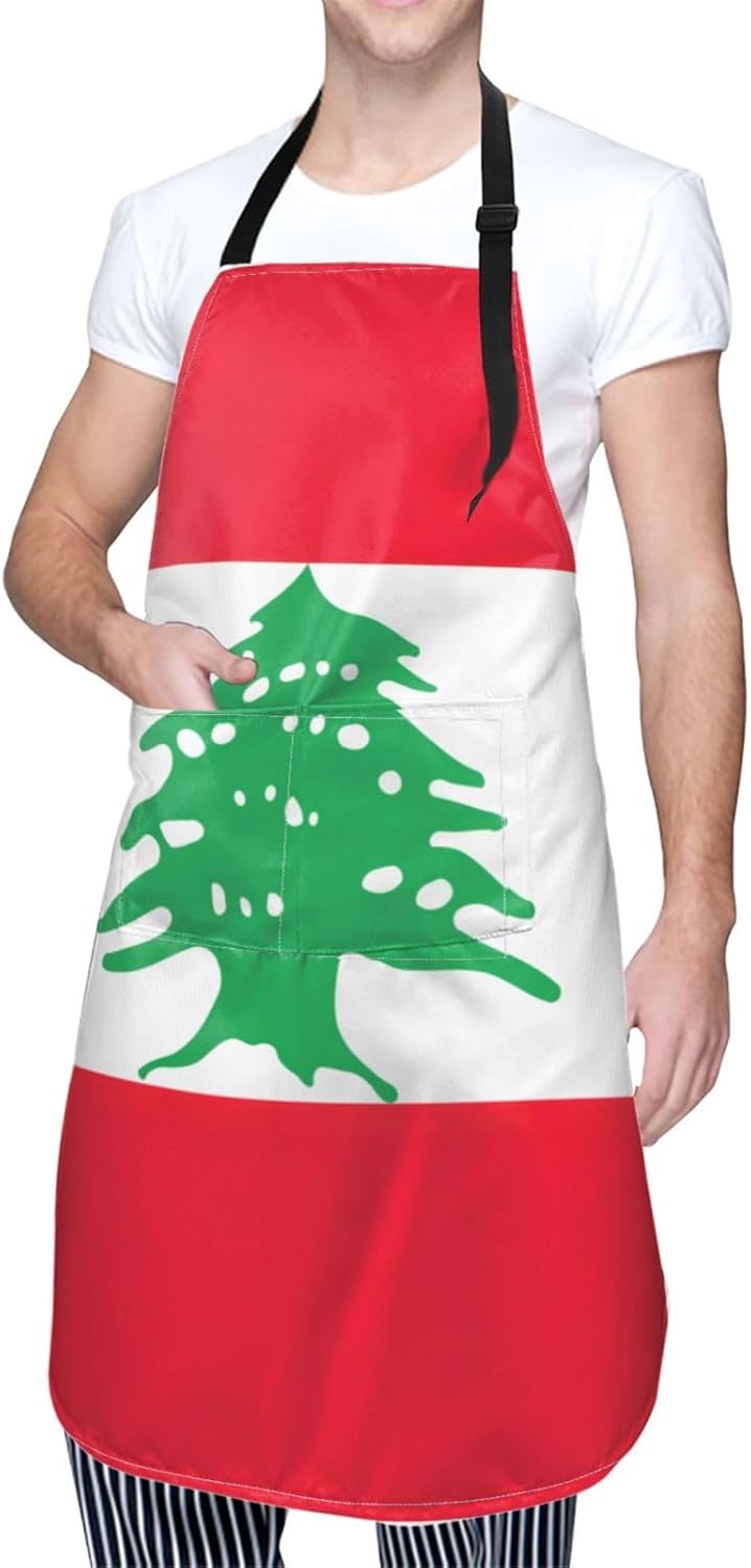 Flag of Lebanon print Waterproof chef's apron with pocket apron for kitchen cooking baking barbecue and gardening