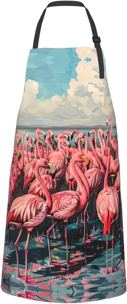 Flamingo print Waterproof chef's apron with pocket apron for kitchen cooking baking barbecue and gardening