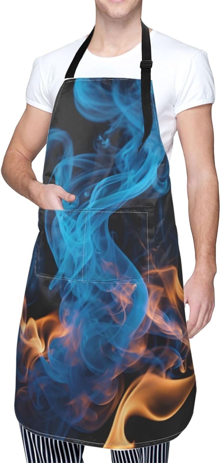 Blue Flame print Waterproof chef's apron with pocket apron for kitchen cooking baking barbecue and gardening