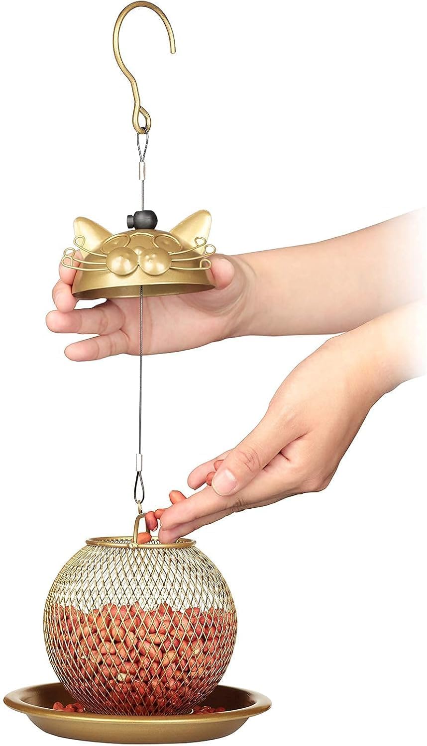 Cat Grandpa Wild Bird Feeder Squirrel Proof Hanging Bird Feeder for Outside, Peanut and All Kinds of Seeds,Yard Garden Decor,Set of 2, Color: Gold