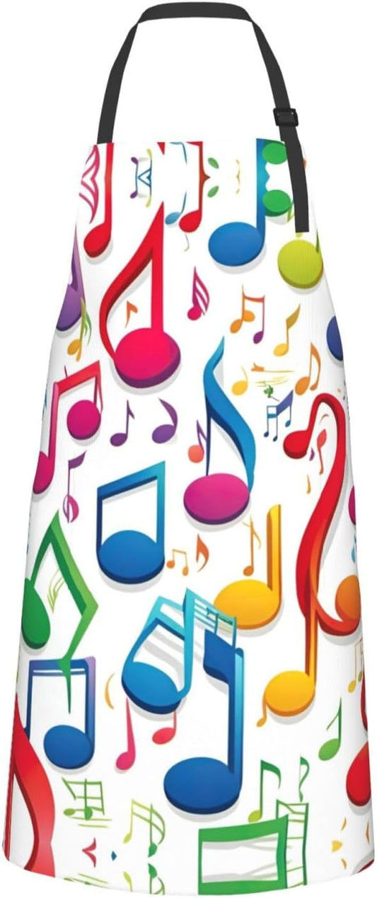 Colorful Music Notes 1 print Waterproof chef's apron with pocket apron for kitchen cooking baking barbecue and gardening