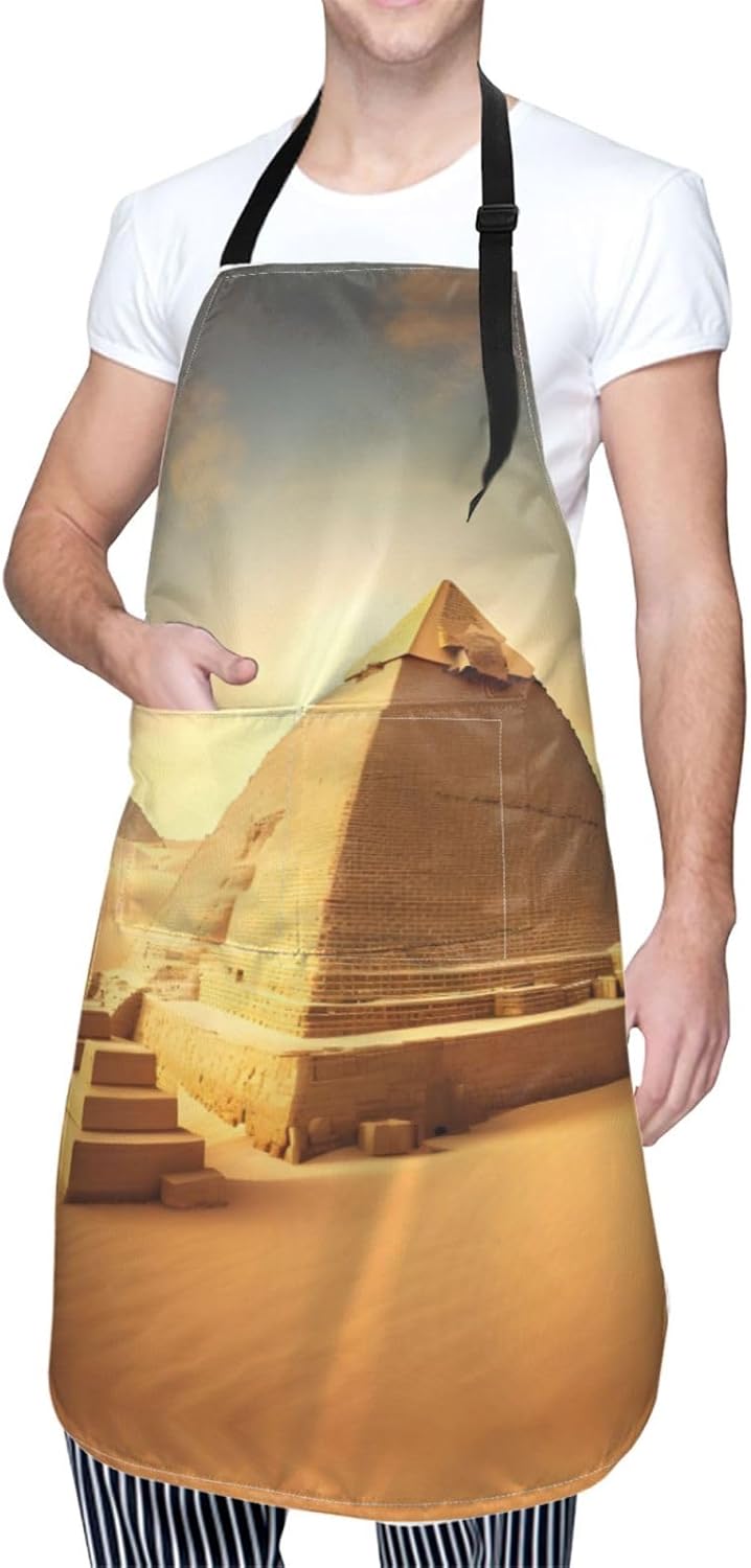 Egyptian Pyramid in Desert Print Laundry apron 28x33 In Waterproof Kitchen Apron with Pockets for Cooking Baking