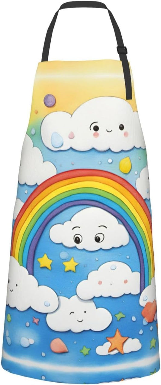 Rainbow Clouds Raindrop print Waterproof chef's apron with pocket apron for kitchen cooking baking barbecue and gardening