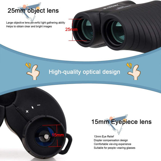 SVBONY SV10 8x25 High Powered Binoculars for Adults, FMC Coating,Fixed Focus Compact Mini Pocket Binoculars for Travel Hiking Scenery Outdoor Camping