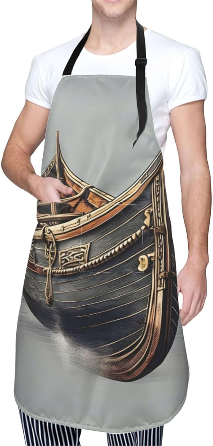 Old Viking Boats Print Laundry apron 28x33 In Waterproof Kitchen Apron with Pockets for Cooking Baking