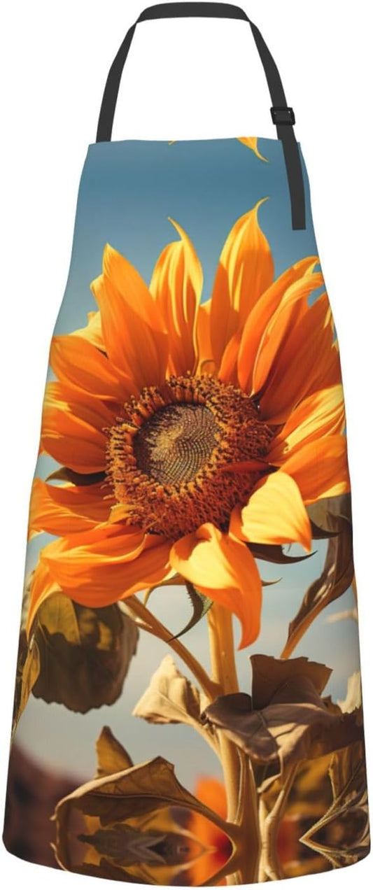 Beautiful sunflower print Waterproof chef's apron with pocket apron for kitchen cooking baking barbecue and gardening