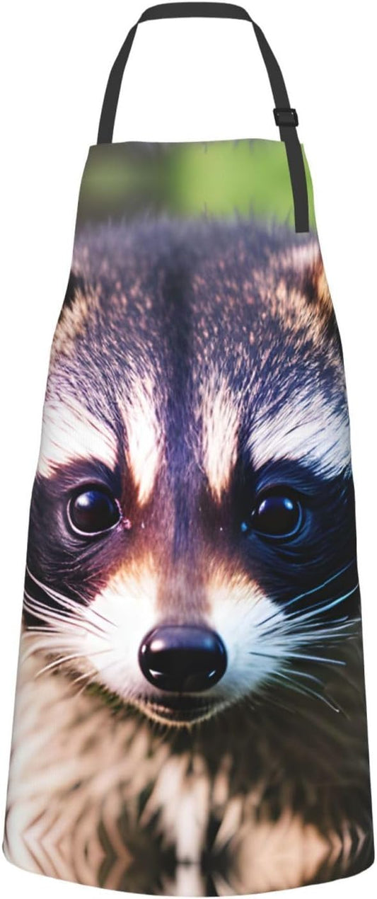 Little Raccoon Face 1 print Waterproof chef's apron with pocket apron for kitchen cooking baking barbecue and gardening