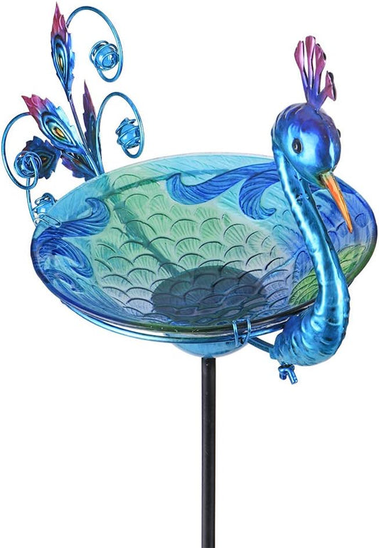 MUMTOP Outdoor Bird Bath Solar Birdbath Small Birdfeeder with Peacock